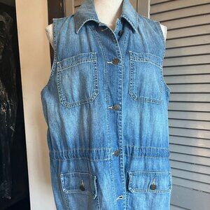 CHAPS by Raplh Lauren Womens Long Denim Vest, Cinched Waist, Large